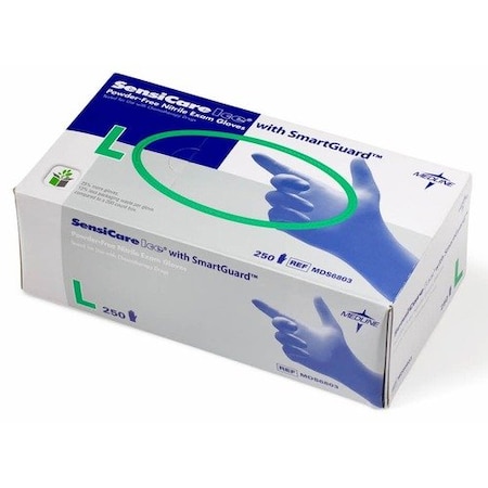 Medline SensiCare Ice, Disposable Gloves, 2.8 mil Palm, Nitrile, Powder-Free, L, 250 PK, Voilet Blue MIIMDS6803
